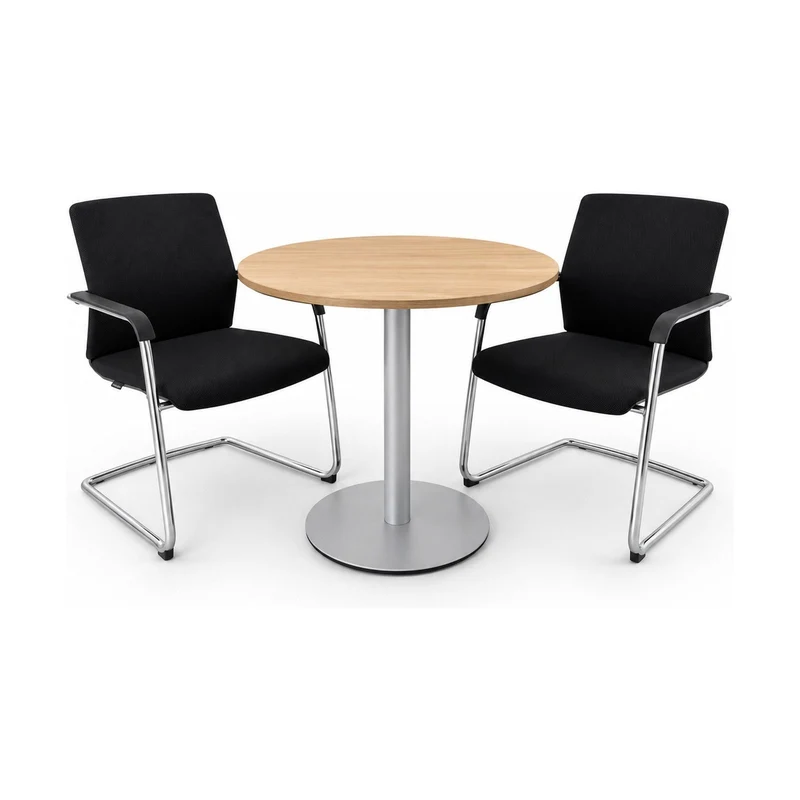 Sitzgruppe Wilkhahn & Bene – Bistrotisch Ø 80 cm mit 2 Freischwingern Schwarz, gebraucht