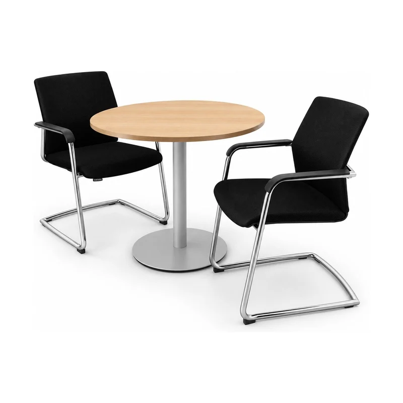Sitzgruppe Wilkhahn & Bene – Bistrotisch Ø 80 cm mit 2 Freischwingern Schwarz, gebraucht