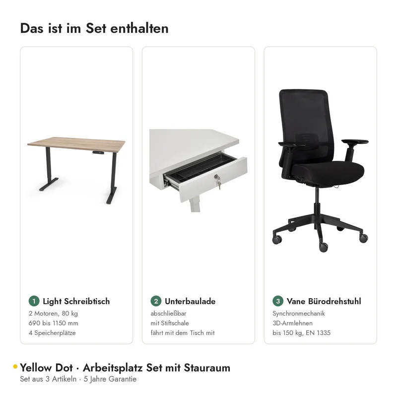 Yellow Dot · Arbeitsplatz Set mit Stauraum
