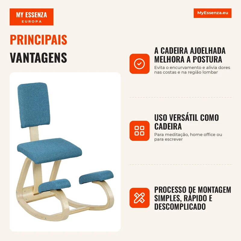 Cadeira Ajoelhada Ergonômica Assento de Saúde para Casa Escritório Meditação Azul Escuro