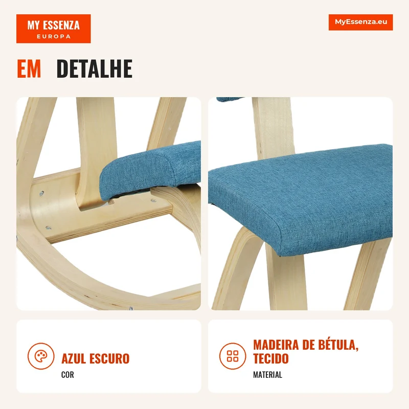 Cadeira Ajoelhada Ergonômica Assento de Saúde para Casa Escritório Meditação Azul Escuro