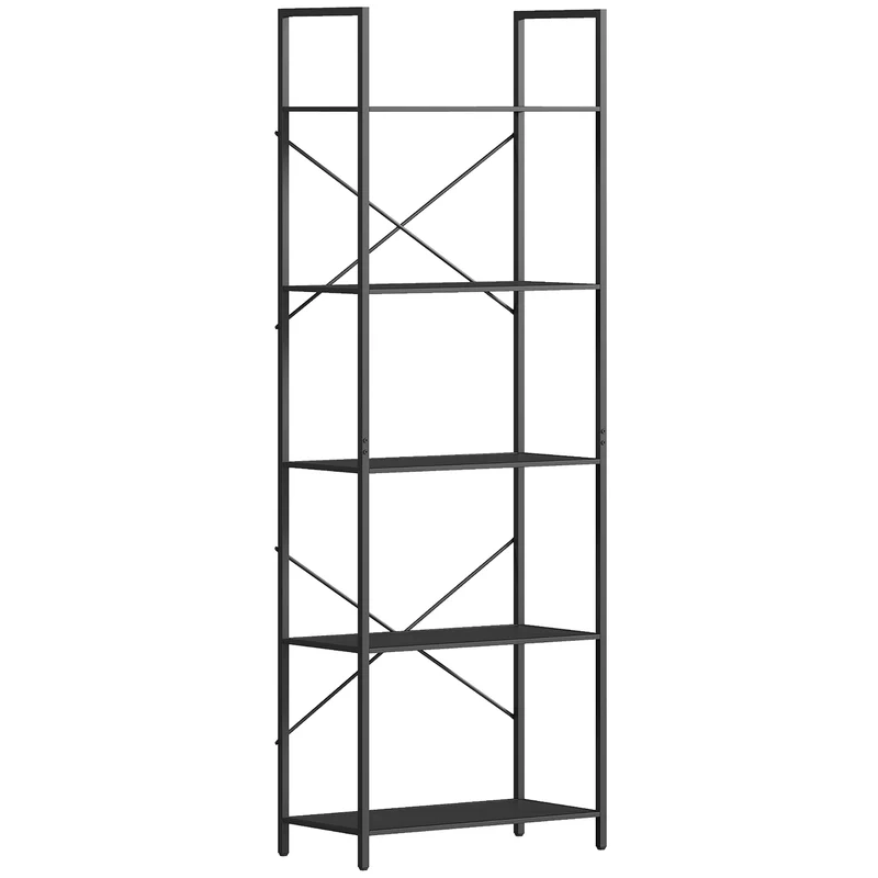 Estante, Prateleira de 5 Níveis, Estante Industrial para Escritório com Estrutura Metálica, Estante Aberta para Sala de Estar, Escritório, Home Office, 60x30x170,5 cm, Preto