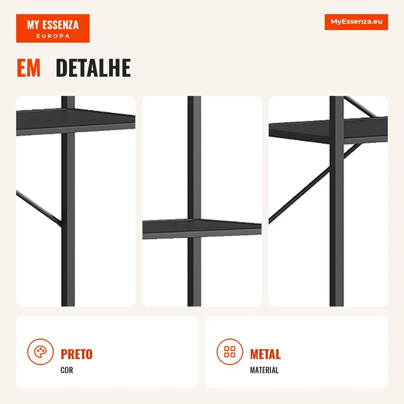 Estante, Prateleira de 5 Níveis, Estante Industrial para Escritório com Estrutura Metálica, Estante Aberta para Sala de Estar, Escritório, Home Office, 60x30x170,5 cm, Preto