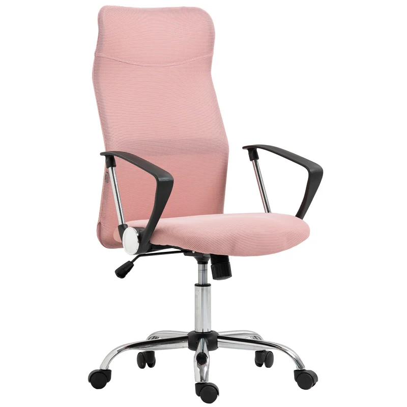 Cadeira de escritório manager encosto ergonômico altura do assento ajustável giratória tecido malha 63x65x119109-119cm rosa