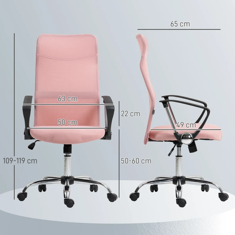 Cadeira de escritório manager encosto ergonômico altura do assento ajustável giratória tecido malha 63x65x119109-119cm rosa