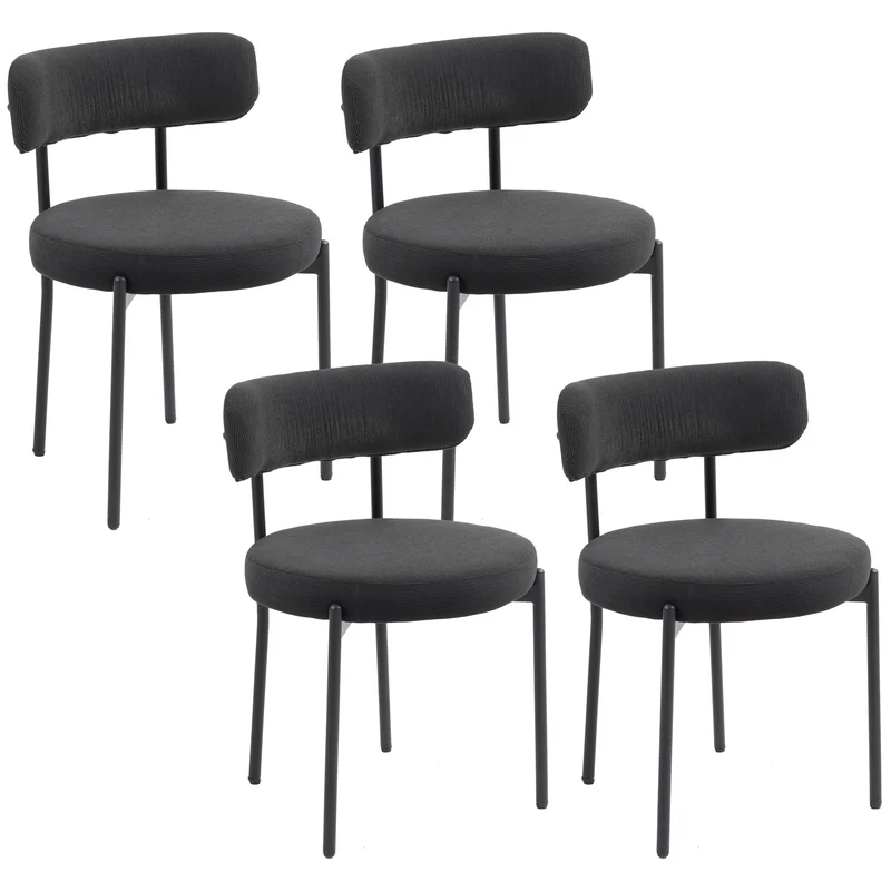 Conjunto de 4 Cadeiras de Sala de Jantar com Encosto em Tecido Pernas em Aço 51x51x76 cm Preto