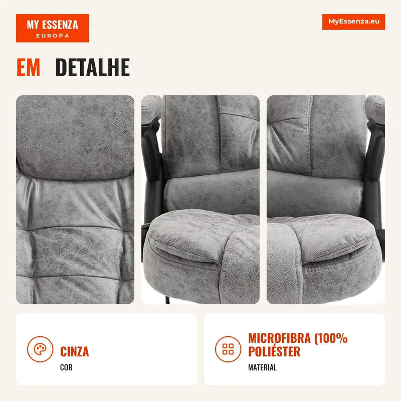 Cadeira de executivo com função de massagem e aquecimento, ergonômica, ajustável, até 120kg, cinza