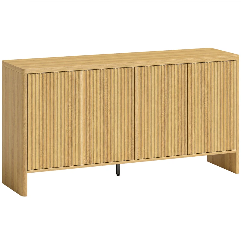 Aparador de Sala Móvel de Arrumação com 4 Portas Caneladas Prateleira Ajustável Abertura por Pressão 147x40x77 cm Carvalho