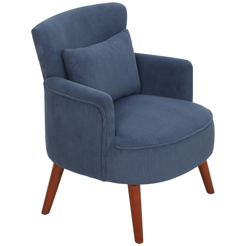 Poltrona moderna com apoios de braço, cadeira de destaque estofada com almofada lombar, Azul