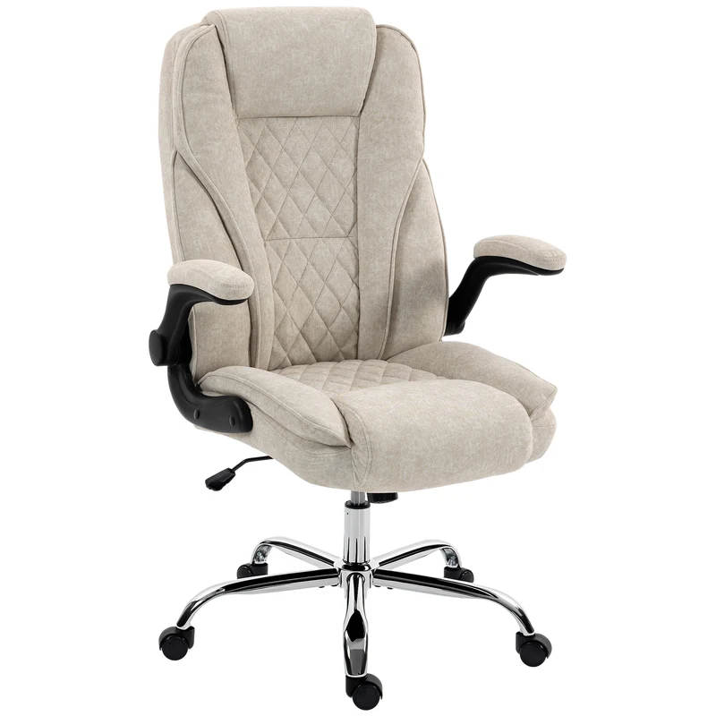 Cadeira de escritório, cadeira ergonômica, altura regulável, apoios de braço rebatíveis, 70 x 70 x 114-122 cm, bege