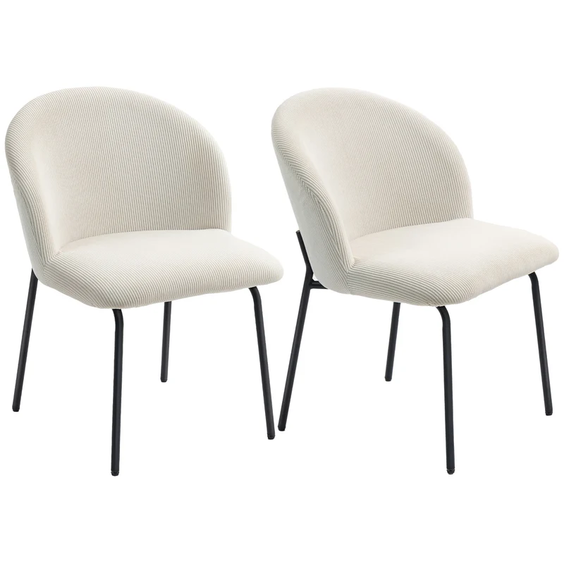 Conjunto de 2 Cadeiras de Sala de Jantar em Veludo Cadeiras de Cozinha com Pernas em Metal 56x58x78cm Creme