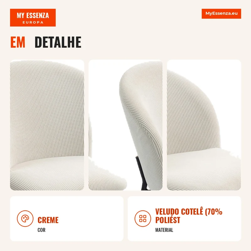 Conjunto de 2 Cadeiras de Sala de Jantar em Veludo Cadeiras de Cozinha com Pernas em Metal 56x58x78cm Creme