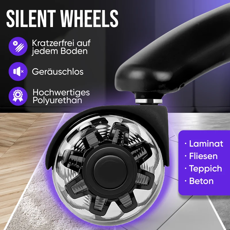 Ergonomischer Gamingstuhl mit Mikrofaser-Velour, 4D Armlehnen & Fußstütze
