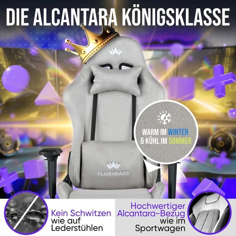 Ergonomischer Gamingstuhl mit Mikrofaser-Velour, 4D Armlehnen & Fußstütze