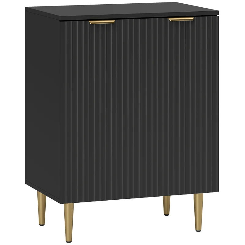 Aparador Moderno com 2 Portas e Prateleira Regulável, Buffet para Cozinha e Sala de Estar com Pernas em Metal, Preto