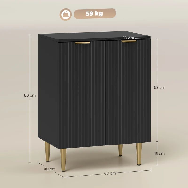 Aparador Moderno com 2 Portas e Prateleira Regulável, Buffet para Cozinha e Sala de Estar com Pernas em Metal, Preto