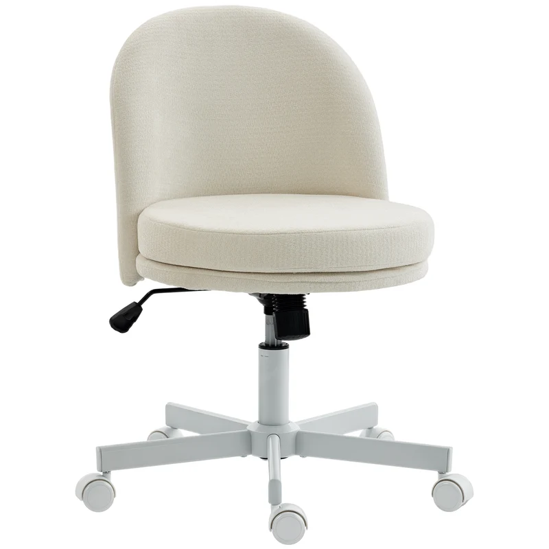 Cadeira de Escritório para Casa com Ajuste de Altura Função de Balanço Cadeira Giratória com Rodas Creme Branco