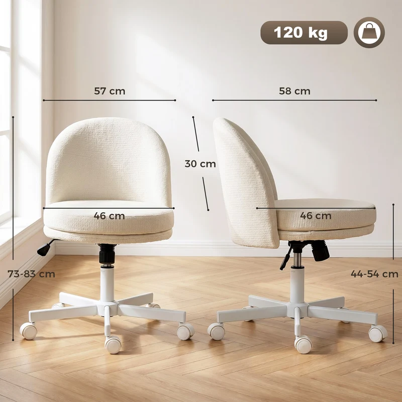 Cadeira de Escritório para Casa com Ajuste de Altura Função de Balanço Cadeira Giratória com Rodas Creme Branco