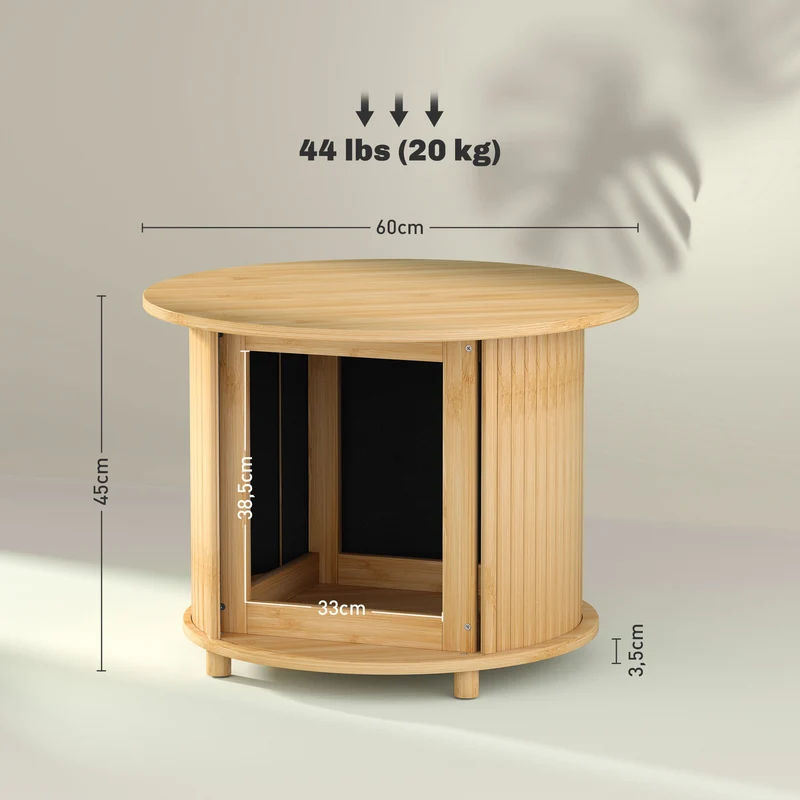 Mesa de Centro Redonda Mesa de Sala em Bambu com Armazenamento Oculto e Porta deslizante Ø 60x45 cm Madeira Natural
