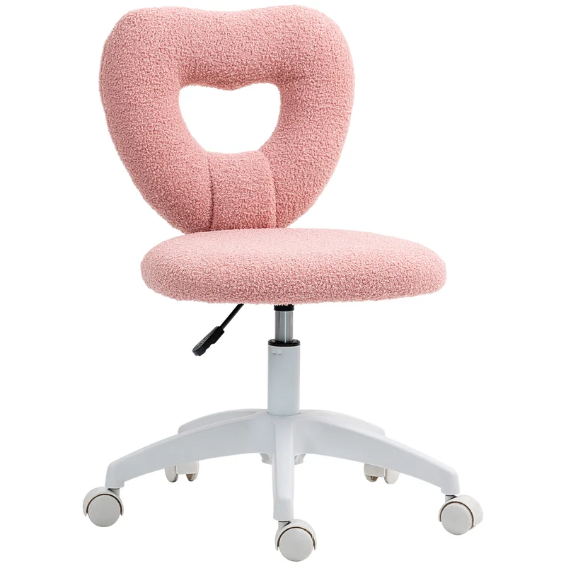 Cadeira de Secretária, Cadeira de Escritório, Encosto em Forma de Coração, Estofada, Rosa
