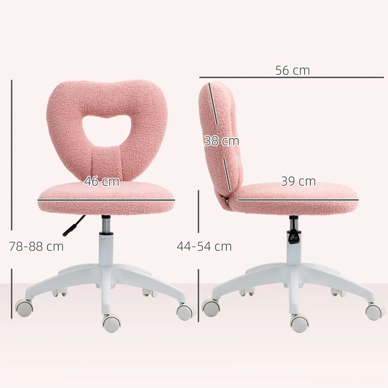 Cadeira de Secretária, Cadeira de Escritório, Encosto em Forma de Coração, Estofada, Rosa