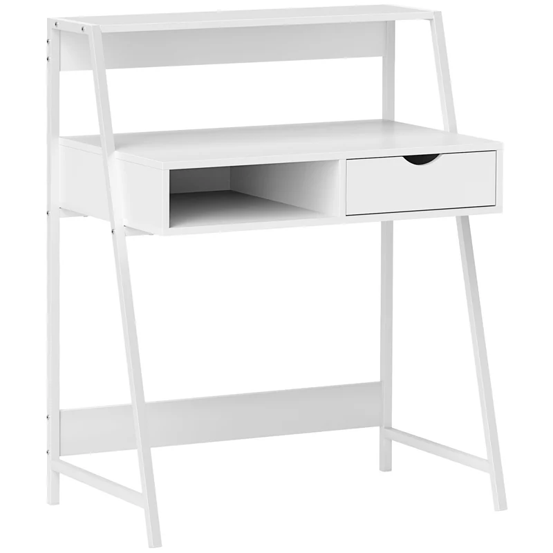 Escrivaninha Secreta Mesa de Computador Estilo Neo-Retro Gaveta Nicho Prateleira Metal Branco