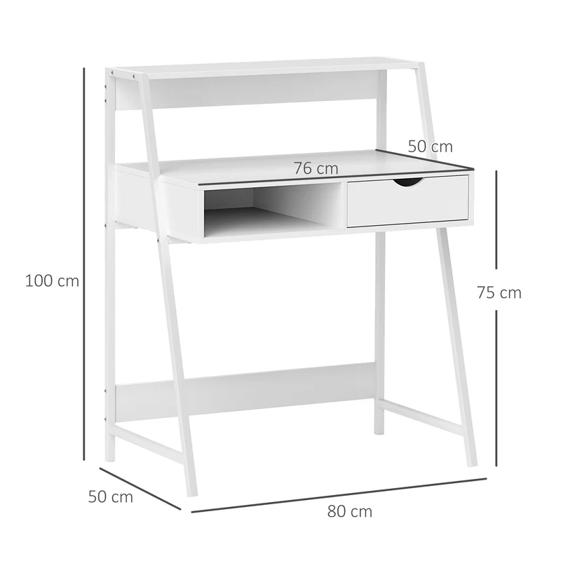 Escrivaninha Secreta Mesa de Computador Estilo Neo-Retro Gaveta Nicho Prateleira Metal Branco