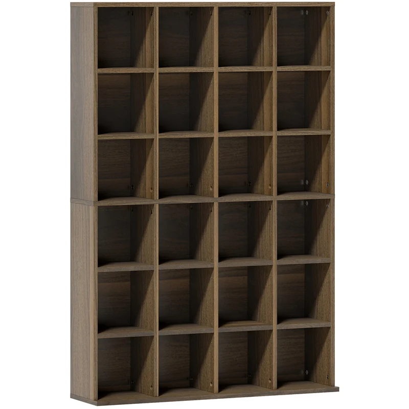 Móvel de Arrumação Multimédia 456 CD/ 336 DVD Estante em Madeira com Prateleiras Ajustáveis 89x130,5 cm Castanho