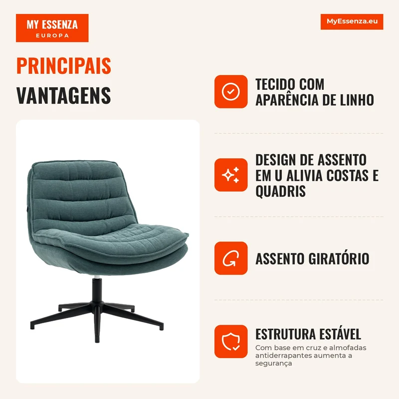 Cadeira giratória com assento amplo, cadeira estofada espaçosa para escritório, sala de trabalho, verde escuro