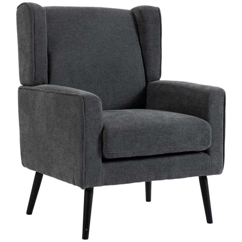 Poltrona para Quarto em Chenille Estilo Moderno de Meados do Século com Pernas em Madeira de Seringueira Cinza Escuro