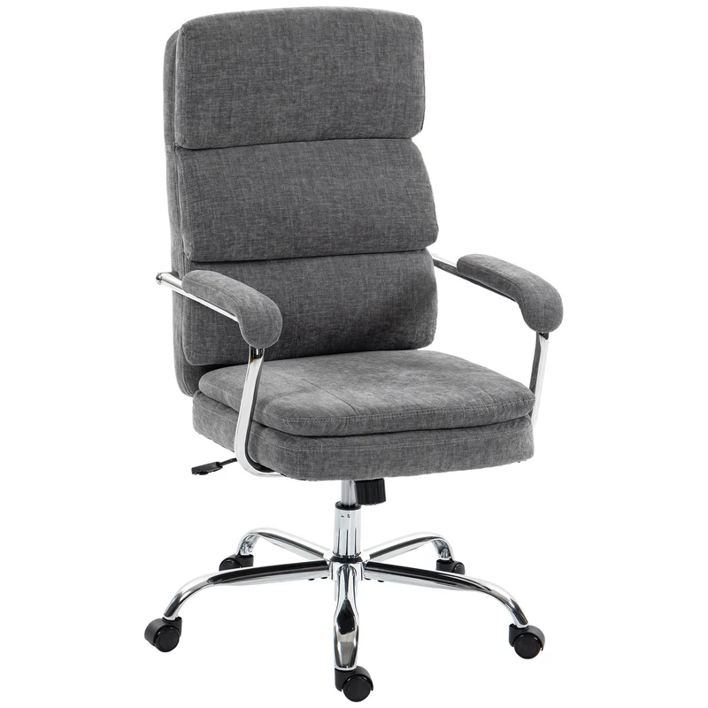 Cadeira de Escritório Ergonómica em Chenille Poltrona de Escritório com Apoios de Braço Acolchoados Altura Ajustável Cinza
