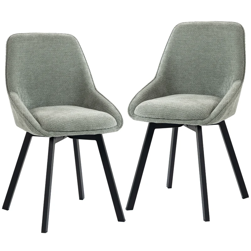 Conjunto de 2 Cadeiras de Sala de Jantar Giratórias a 360° Cadeiras de Cozinha Estofadas em Chenille Encosto Curvo Verde