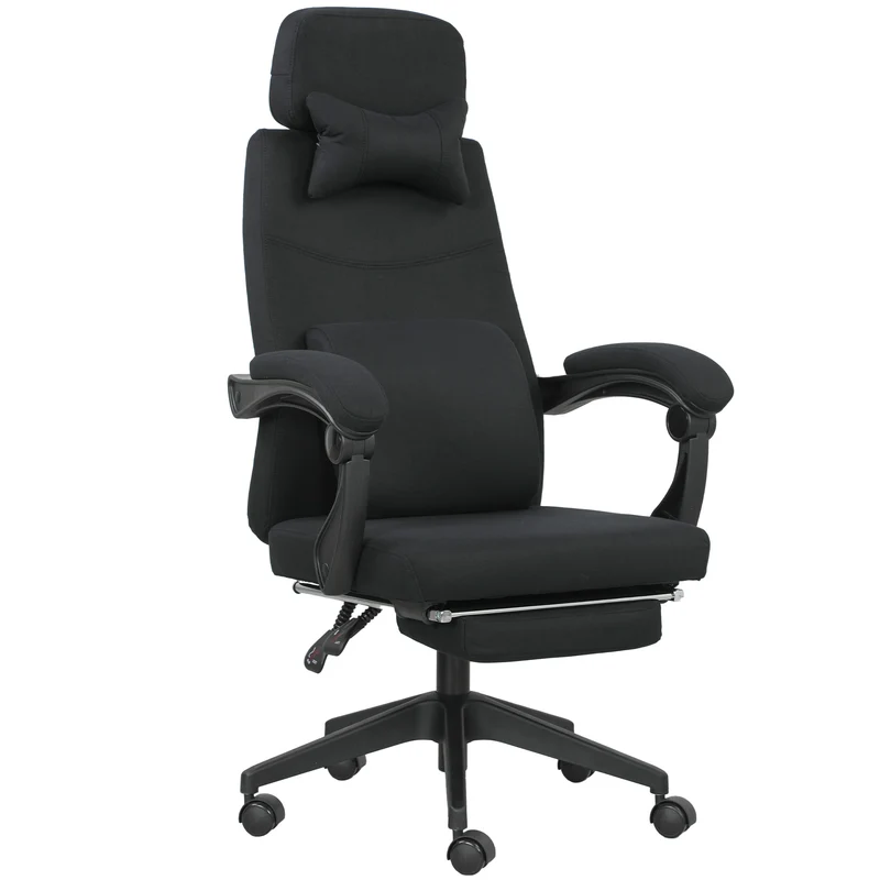 Cadeira de escritório grande conforto encosto ajustável descanso para os pés rodízios 360° linho 62 x 68 x 127 cm preto