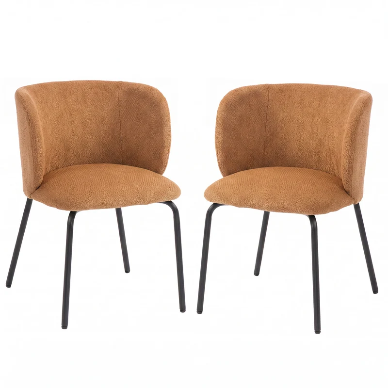 Conjunto de 2 Cadeiras de Jantar Estofadas em Chenille Encosto Envolvente Carga 120 kg 57x58x77 cm Laranja