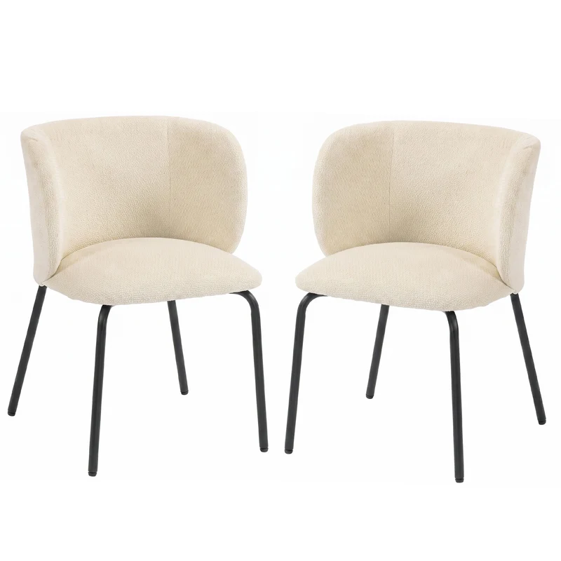 Conjunto de 2 Cadeiras de Sala de Jantar Estofadas em Chenille Encosto Envolvente Carga 120 kg 57x58x77 cm Bege