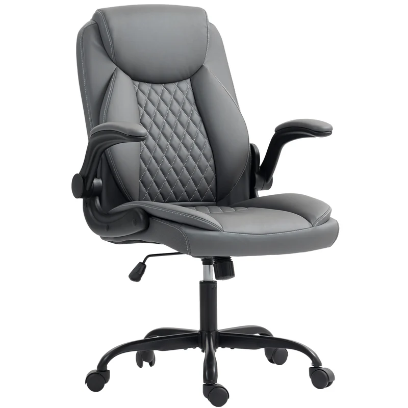 Cadeira de Escritório Ergonómica com Braços Rebatíveis Cinza 67x65x110 cm Escuro