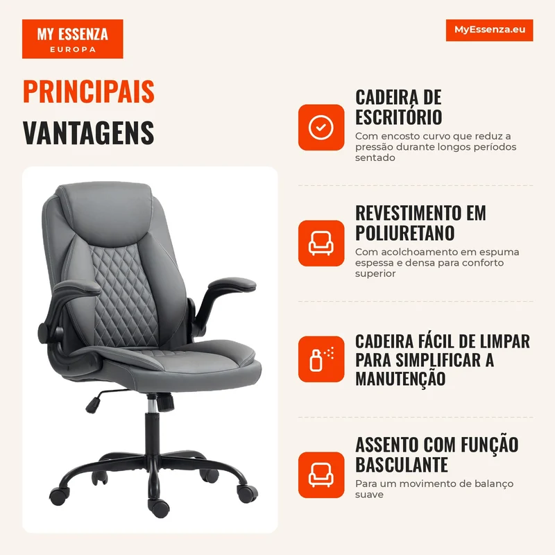 Cadeira de Escritório Ergonómica com Braços Rebatíveis Cinza 67x65x110 cm Escuro