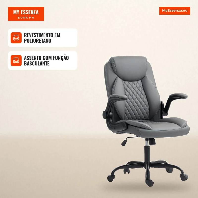 Cadeira de Escritório Ergonómica com Braços Rebatíveis Cinza 67x65x110 cm Escuro