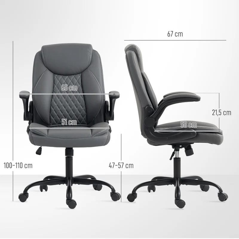 Cadeira de Escritório Ergonómica com Braços Rebatíveis Cinza 67x65x110 cm Escuro
