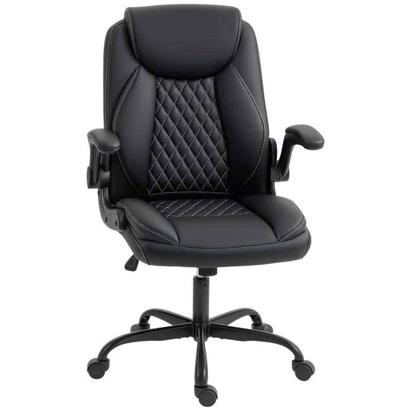 Cadeira de Escritório Cadeira Ergonômica com Apoios de Braço Rebatíveis Altura Ajustável Função de Balanço Preta