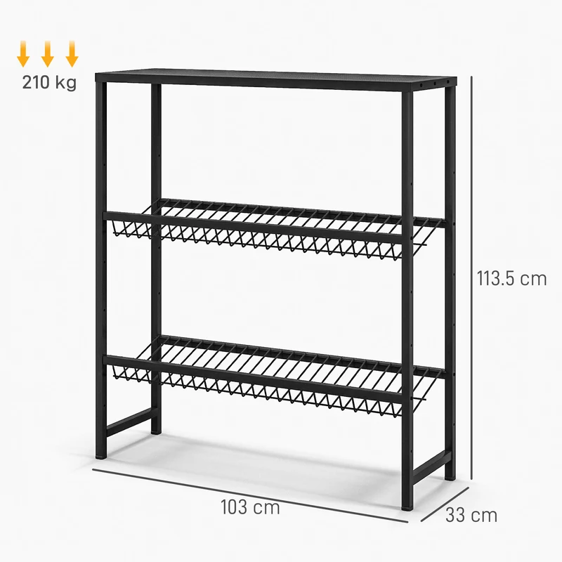 Estante de armazenamento, altura ajustável, metal resistente, design compacto, suporta 210 kg, Preto