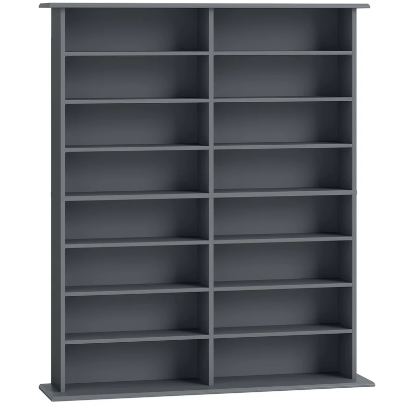 Móvel para CD e DVD com 16 Compartimentos e 12 Prateleiras Ajustáveis Capacidade Máx. 720 CD/396 DVD e Blu-ray Cinza