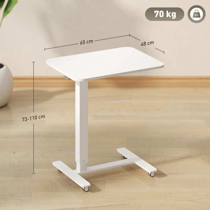 Mesa para Ficar em Pé Regulável em Altura Incl. 4 Rodas Forma em C 65x48x73-110 cm Branco