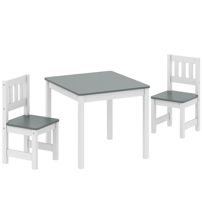 Mesa infantil com 2 cadeiras, conjunto infantil 3 peças, conjunto de assentos para crianças, mobiliário infantil, 56 x 52 x 48 cm Cinza