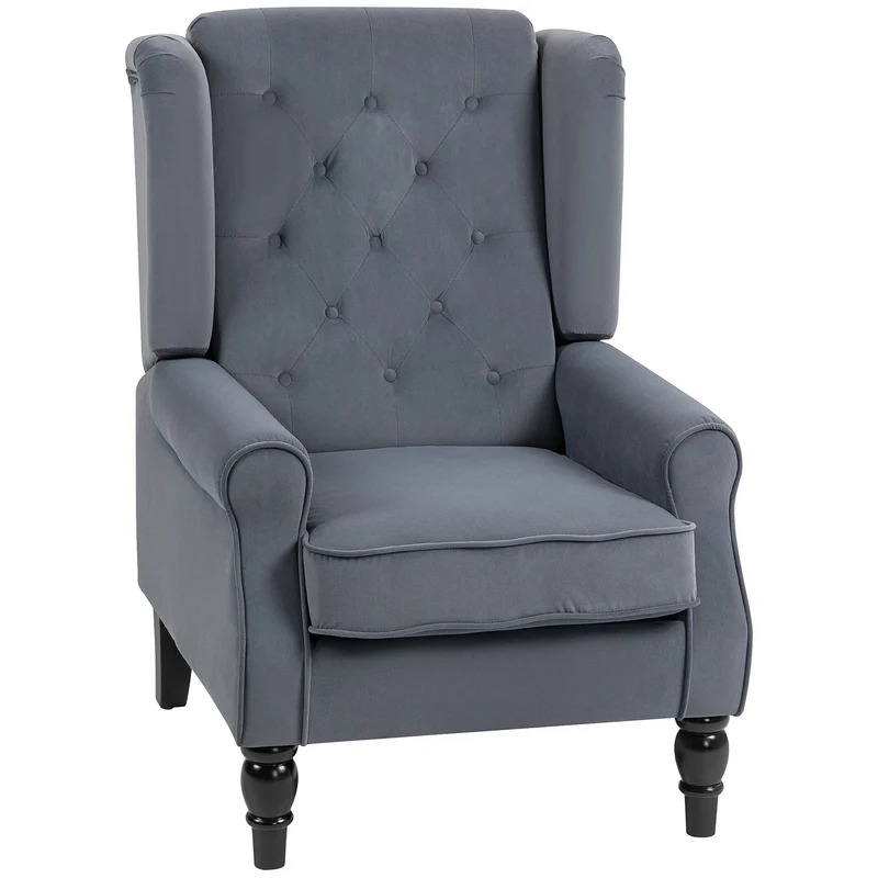 Poltrona Elegante com Orelhas Bem Acolchoada Capa Removível 74x86x102 cm Cinza