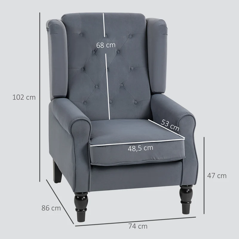 Poltrona Elegante com Orelhas Bem Acolchoada Capa Removível 74x86x102 cm Cinza