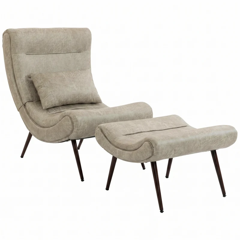 Cadeirão Retro com Apoia-pés em Leathaire e Almofada Lombar, Branco Creme