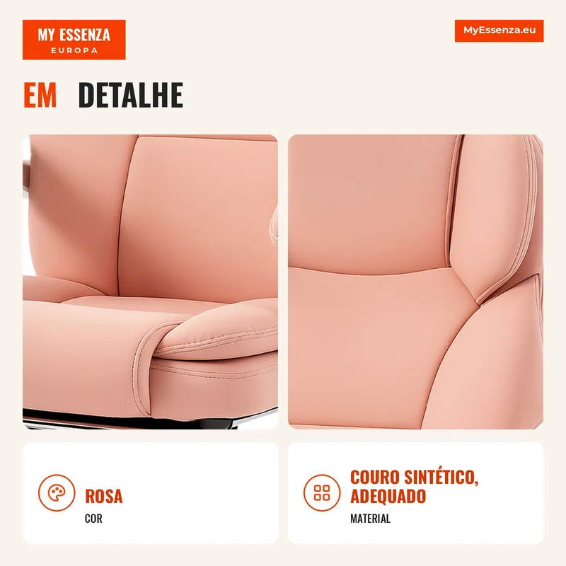 Cadeira de Escritório Ergonómica Poltrona de Escritório Reclinável em Couro Sintético Adequado para Animais Altura Regulável Rosa