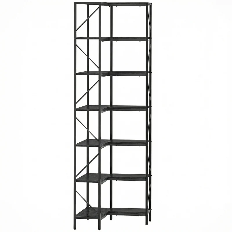 Estante de Canto Industrial de 7 Níveis com Prateleiras de Arrumação 60x60x198 cm Preto