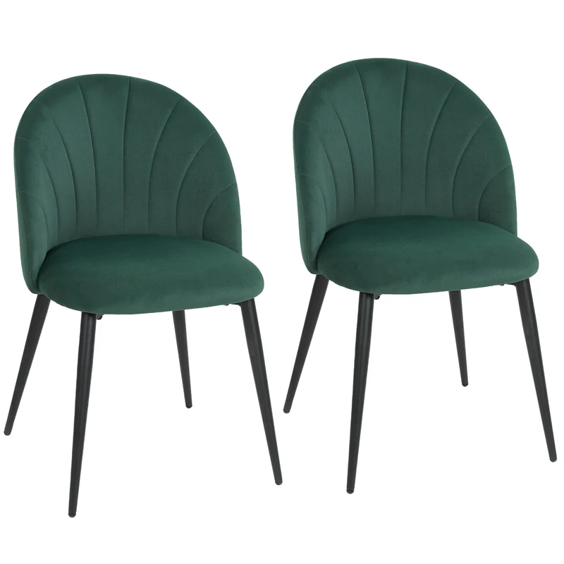 Conjunto de 2 Cadeiras de Sala de Jantar Cadeiras de Cozinha Estofadas sem Braços Pés em Aço 52x55x79 cm Verde